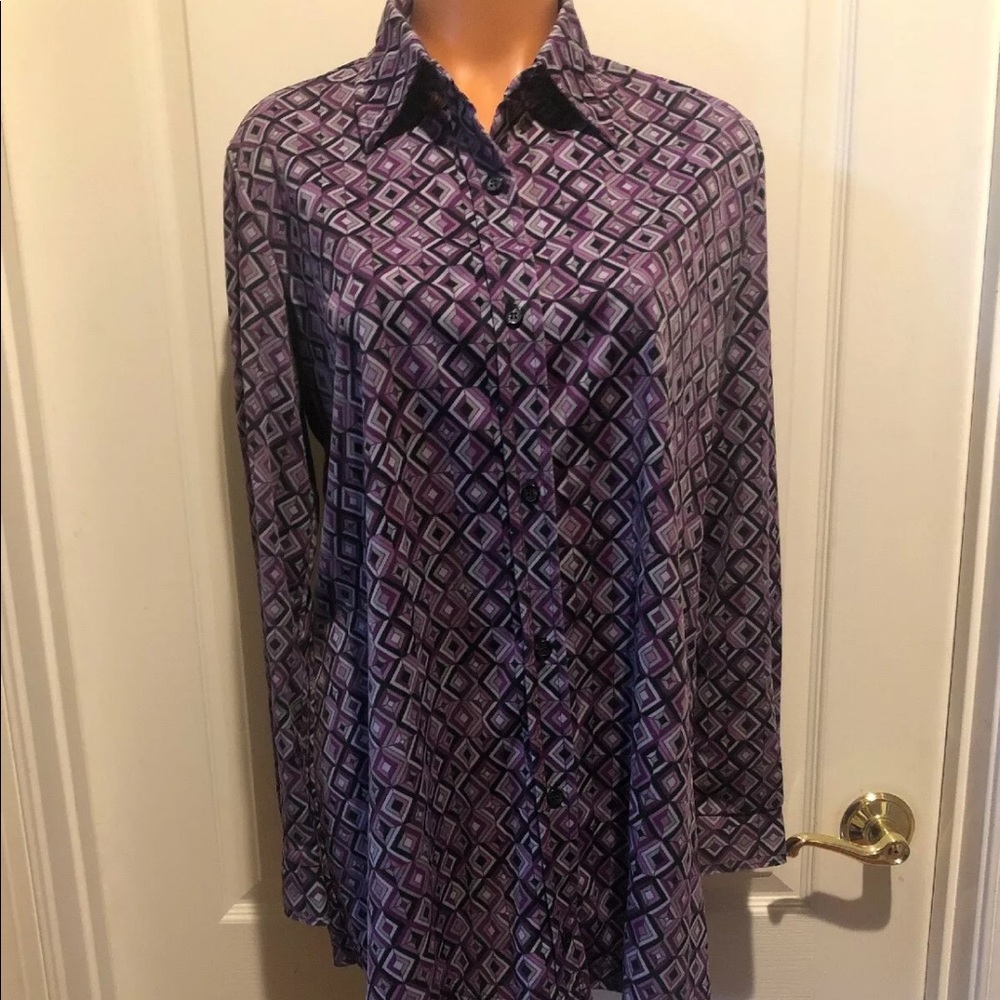 DAN HOWARD Maternity Shirt Geometric Purple Gray Black Size S Small EUC